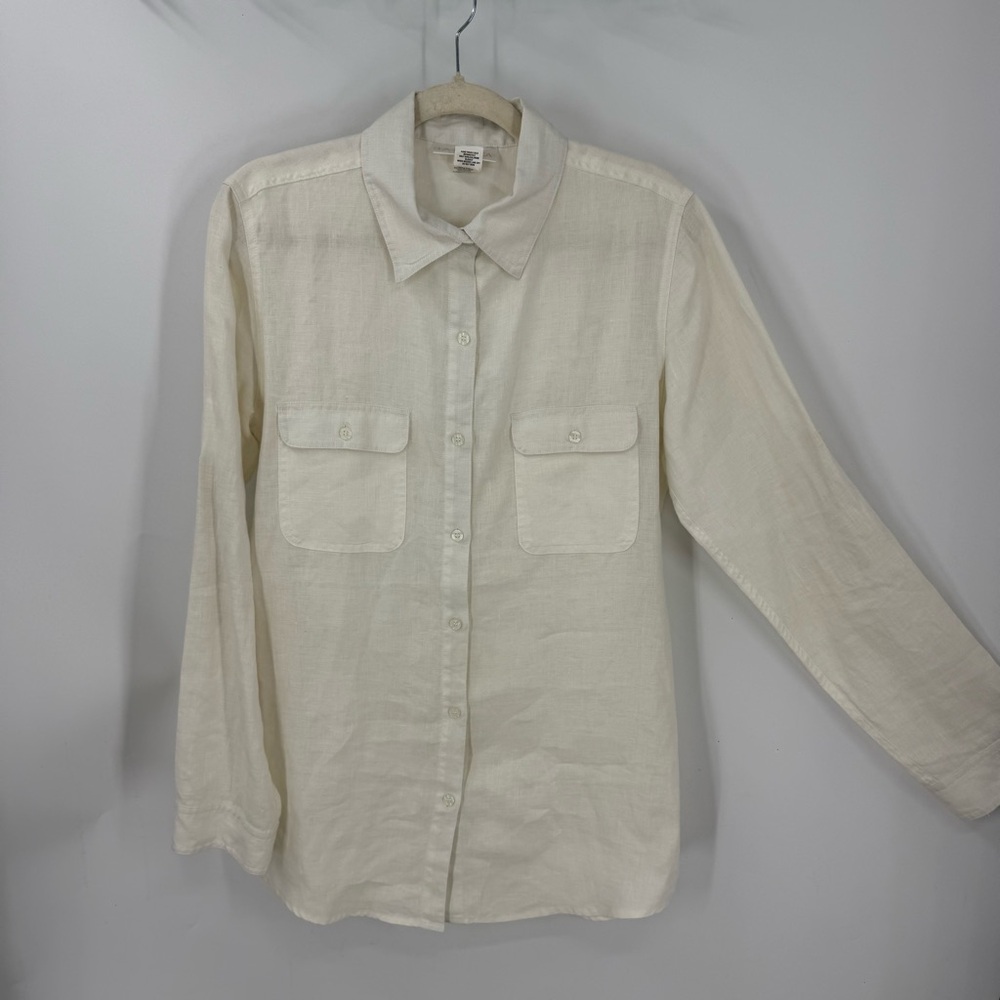 LaBlanca 100% linen, winter white Cream button down tunic length Shirt M